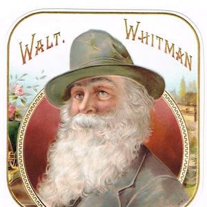 Original vintage cigar box label c1910 Chromolithograph Walt Whitman Leaves Of Grass Poet Version 2