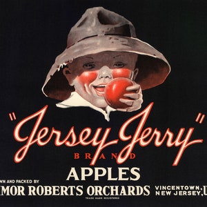 Original vintage apple crate label 1940s Vincentown New Jersey Jersey Jerry