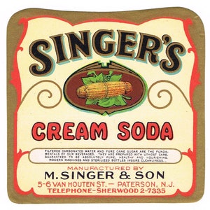 Original vintage bottle label 1930s Soda Paterson New Jersey NOS Bronzed Cream Flavor