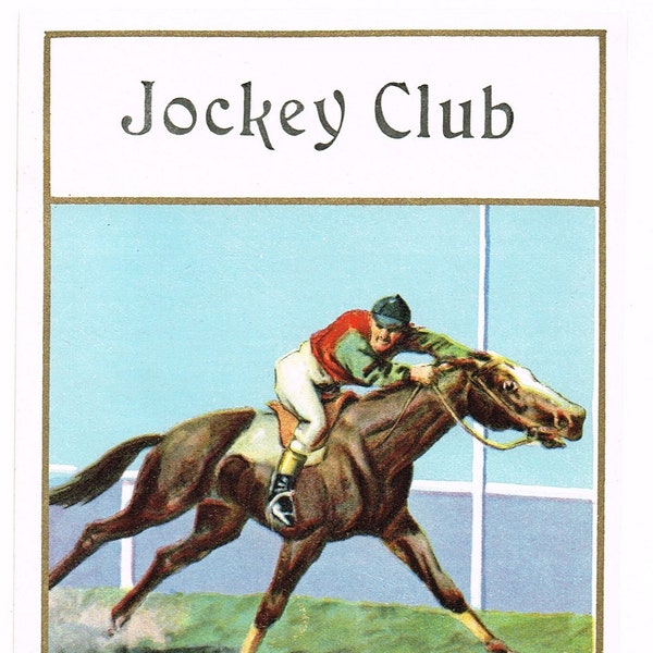 Étiquette originale de boîte à cigares vintage des années 1930 Jockey Club Horse Racing Race Track Equestrian