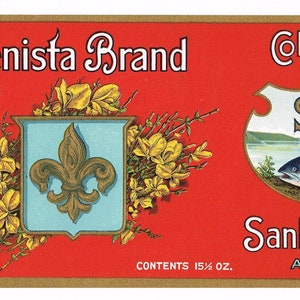 Original vintage Tin Can label c1910 Salmon Embossed Bronzed Genista Very Scarce Columbia River Astoria Oregon