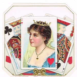 Original vintage cigar box label c1900 Chromolithograph embossed Rare Queen of Hearts Playing Cards Locket Valentine Cooper Square New York