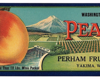Original Vintage Peach Crate Label 1920s Perham Fruit  display picture 2
