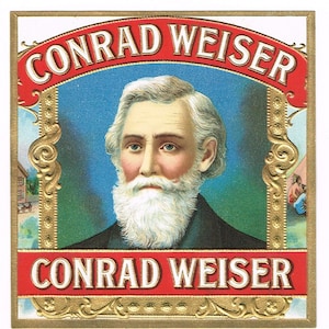 Original vintage cigar box label c1920 Chromolithograph Embossed Conrad Weiser Reading Pennsylvania Dutch
