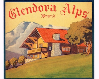 Original vintage citrus crate label advertising Point Of Sale Cardboard Price Card 1930s Glendora Alps California