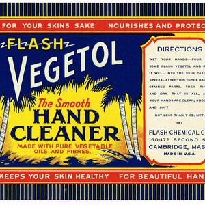 Original vintage box packaging label c1920s Flash Vegetol Cambridge Massachusetts Hand Cleaner Beauty Cosmetic Palm Trees