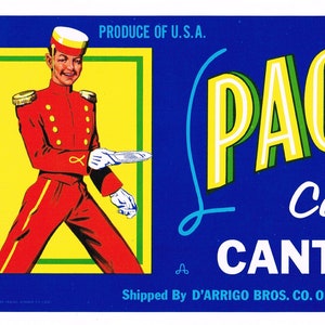 Original vintage cantaloupe melon crate label 1970s Page Boy Art Deco Bellhop Bellboy Salinas California