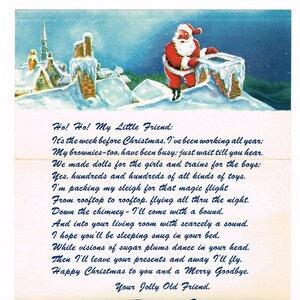 Carta original vintage de los años 50 de Papá Noel a los niños sin usar con sobre en trineo de renos de Navidad de Indiana superbonita n.º 6