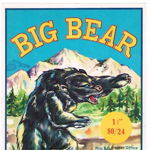 Original vintage brick firecracker fireworks label Big Bear Brand Macau China Sioux Falls South Dakota 6x10&quot;