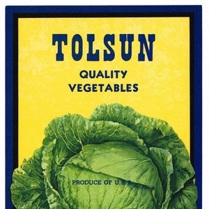 Original vintage vegetable crate label 1940s Rare Tolsun La Fortuna Farms Tolleson Arizona 7x9&quot;