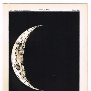 Antieke Astronomie 1910 originele print ster grafiek kaart van de maan hemelse mat zwarte 4e dag