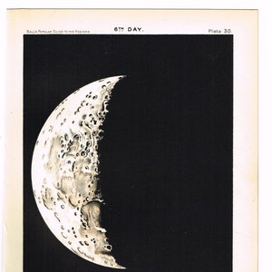 Antieke Astronomie 1910 originele print ster grafiek kaart van de maan hemelse mat zwarte 6e dag