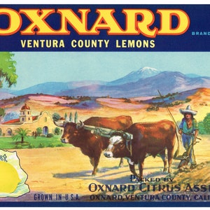 Original Lemon Crate label Ventura County California 1930s vintage Oxnard California Mission