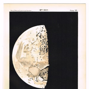 Antieke Astronomie 1910 originele print ster grafiek kaart van de maan hemelse mat zwarte 8e dag