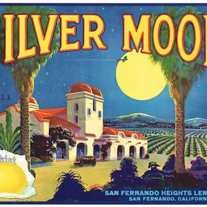 Original Lemon Crate label San Fernando Valley California 1930s vintage Silver Moon Mission Astronomy