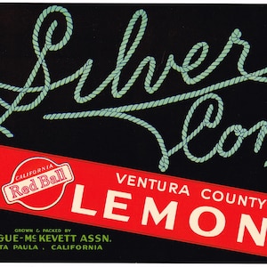 Original Lemon Crate label Ventura County California 1930s vintage Silver Cord Masons Santa Paula Masonic