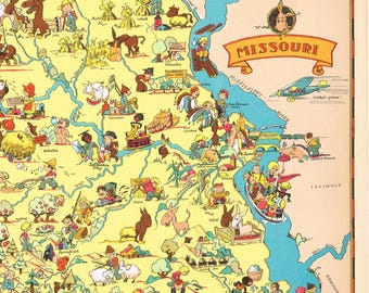 オリジナルの希少なヴィンテージ ルース・テイラー地図漫画絵画 1935年