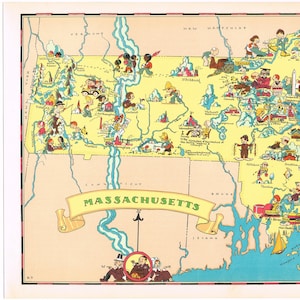 Mappa originale e rara di Ruth Taylor, 1935, Massachusetts, Boston, Cape Cod, Martha's Vineyard