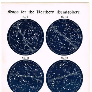 Antike Astronomie 1890 original Druck Sternenkarte Karte klassische Indigo himmlischen Nordhalbkugel Nr. 9-12