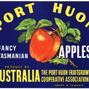 Original vintage apple crate label 1950s Port Huon Australia Hobart Tasmania