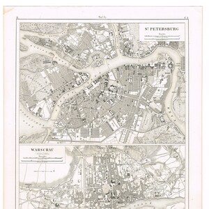 Original antike Stahlplatte Gravur Druck 1851 Kartographie Karte Stadt Warschau Polen St Petersburg Russland Stadt Ansicht Plan