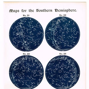 Antike Astronomie 1890 original Druck Sternenkarte Karte klassische Indigo himmlischen südlichen Hemisphäre Nr. 21-24