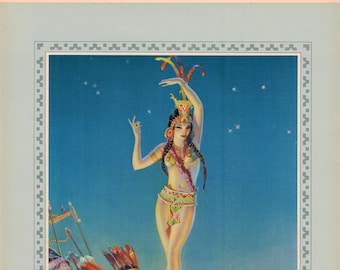 Original Vintage Mexican Calendar Print Pin up C1950 Printed