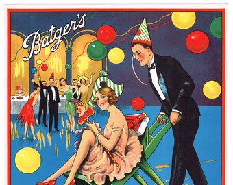 Original Firecracker advertising label Batger's 1930's vintage England Mardi Gras Prohibition Gatsby Roaring 20s Flappers