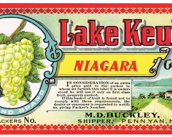 Original vintage grape crate label c1900 New York Antique Penn Yan Concords Lake Keuka #2