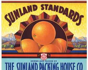 Original Vintage Citrus Crate Label 1930s Sunland Standards Brand