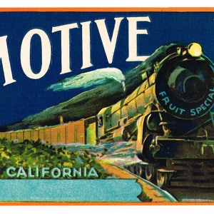 Original vintage grape crate label 1950s Locomotive Engineer Railroad Train Engine Fresno California