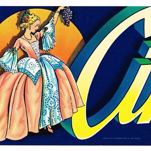 Original vintage grape crate label c1950s Cinderella Brand Coachella Valley Schuman Company Beverly Hills California scarce typography