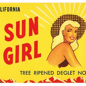 Original vintage Tin Can label c1940 Coachella Valley Dates Pin Up Palm Springs Indio Sun Girl Dates