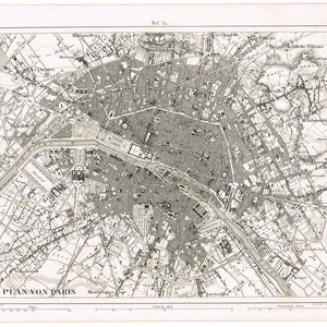 Original antike Stahlplatte Gravur Druck 1851 Kartographie Karte Stadt Paris Stadt Ansicht Plan