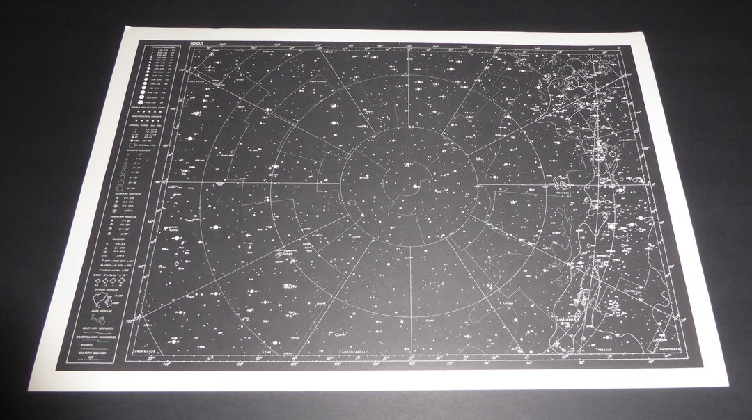 Vintage Astronomy Original Print Star Chart Map 1962 Celestial Space ...