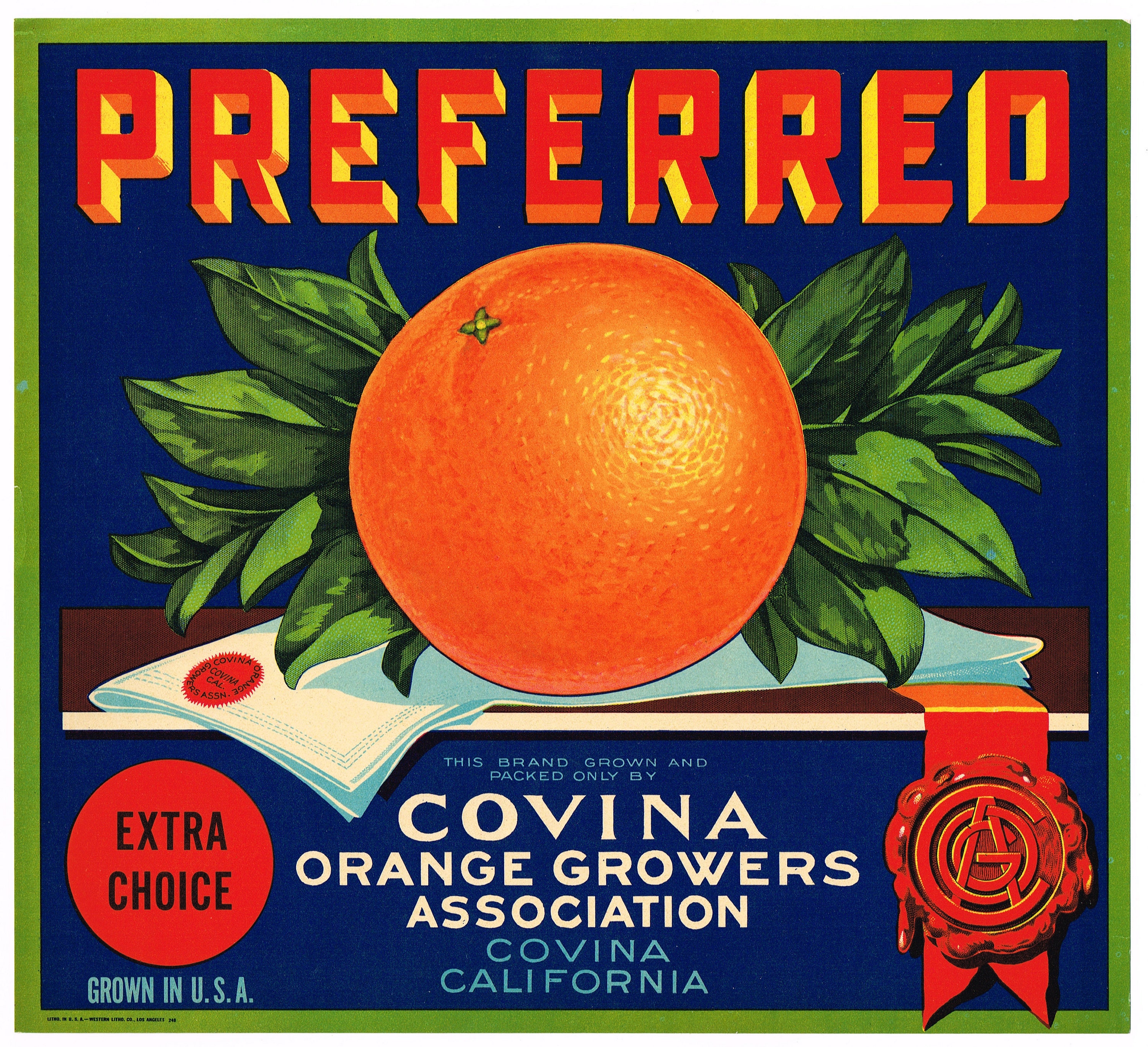 Original Vintage Orange Citrus Crate Label 1930s Preferred Covina