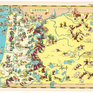 Original seltene Vintage Ruth Taylor Karte Cartoon bildliche 1935 Oregon Portland Bend Eugene Astoria Salmon Seaside Salem