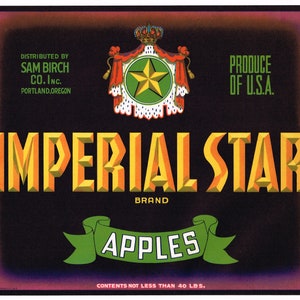 Original vintage apple crate label 1950s Imperial Star Portland Oregon Advertising