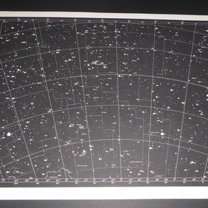 Vintage Astronomy original print star chart map 1962 celestial space matte black Constellations large 18x12.33&quot; plate #12