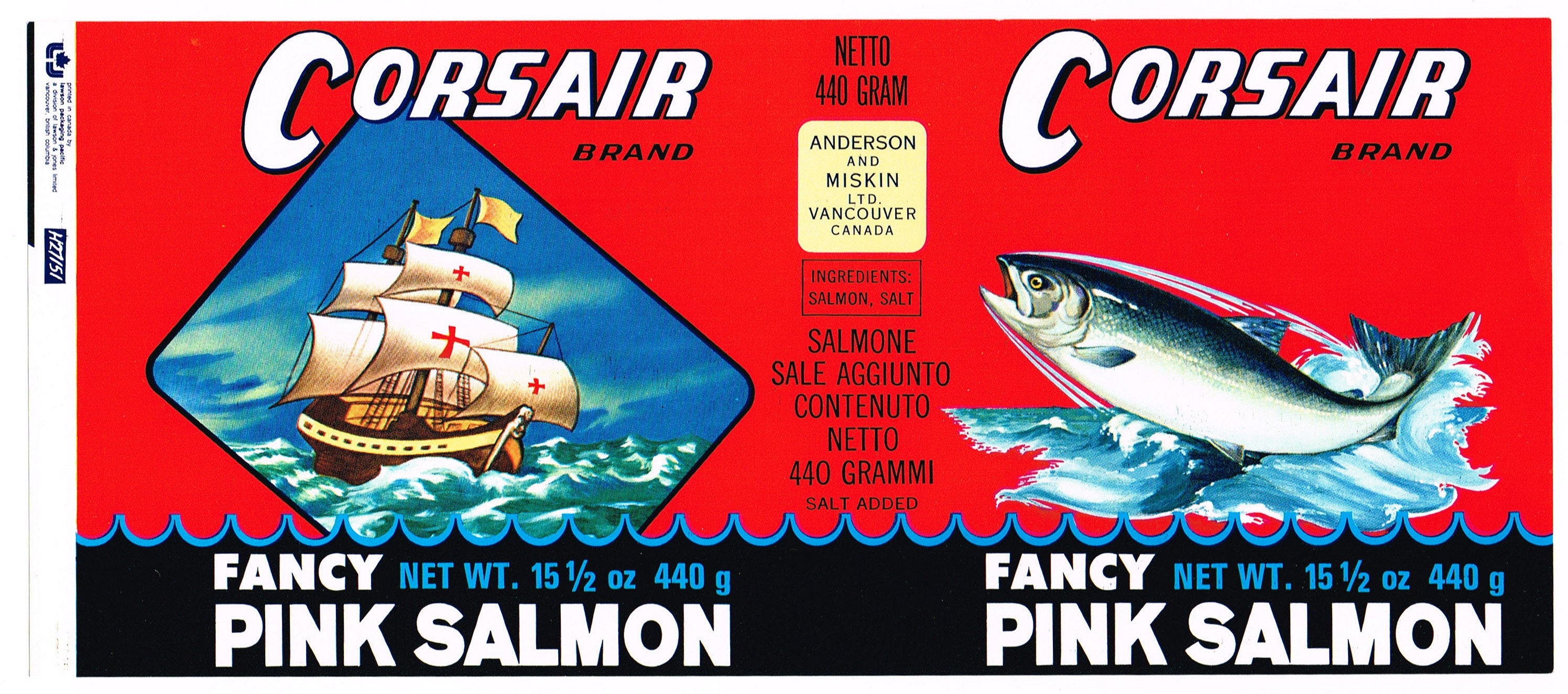 Original vintage Tin Can label 1970s Salmon Vancouver Canada British  Columbia Nautical Saling Ship, image size:2992x1325