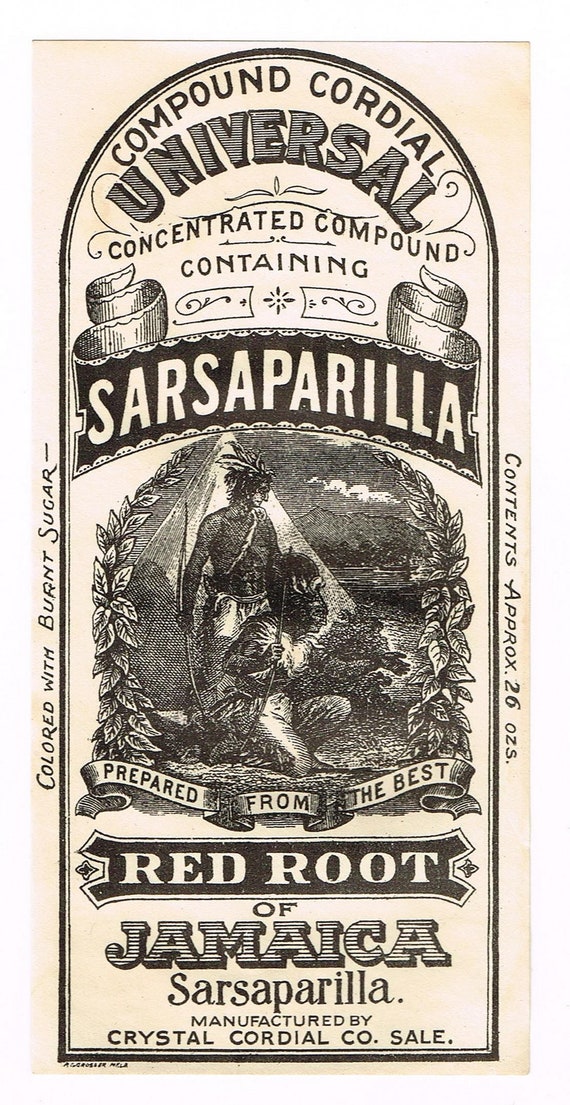 オリジナル ビンテージ 偽薬ボトル ラベル 1880 年代 ジャマイカの赤い