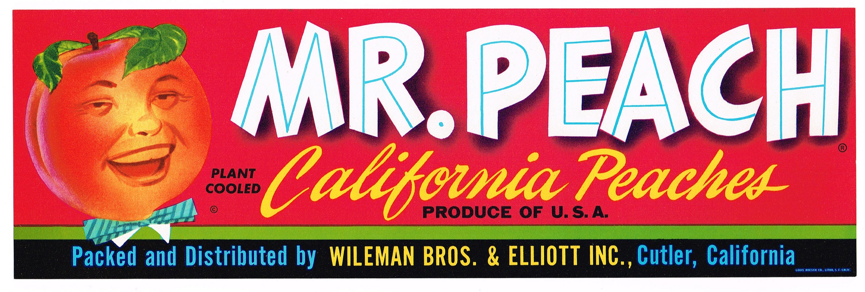 Original Vintage Fruit Crate Label 1960s Anthropomorphic Mr. Peach