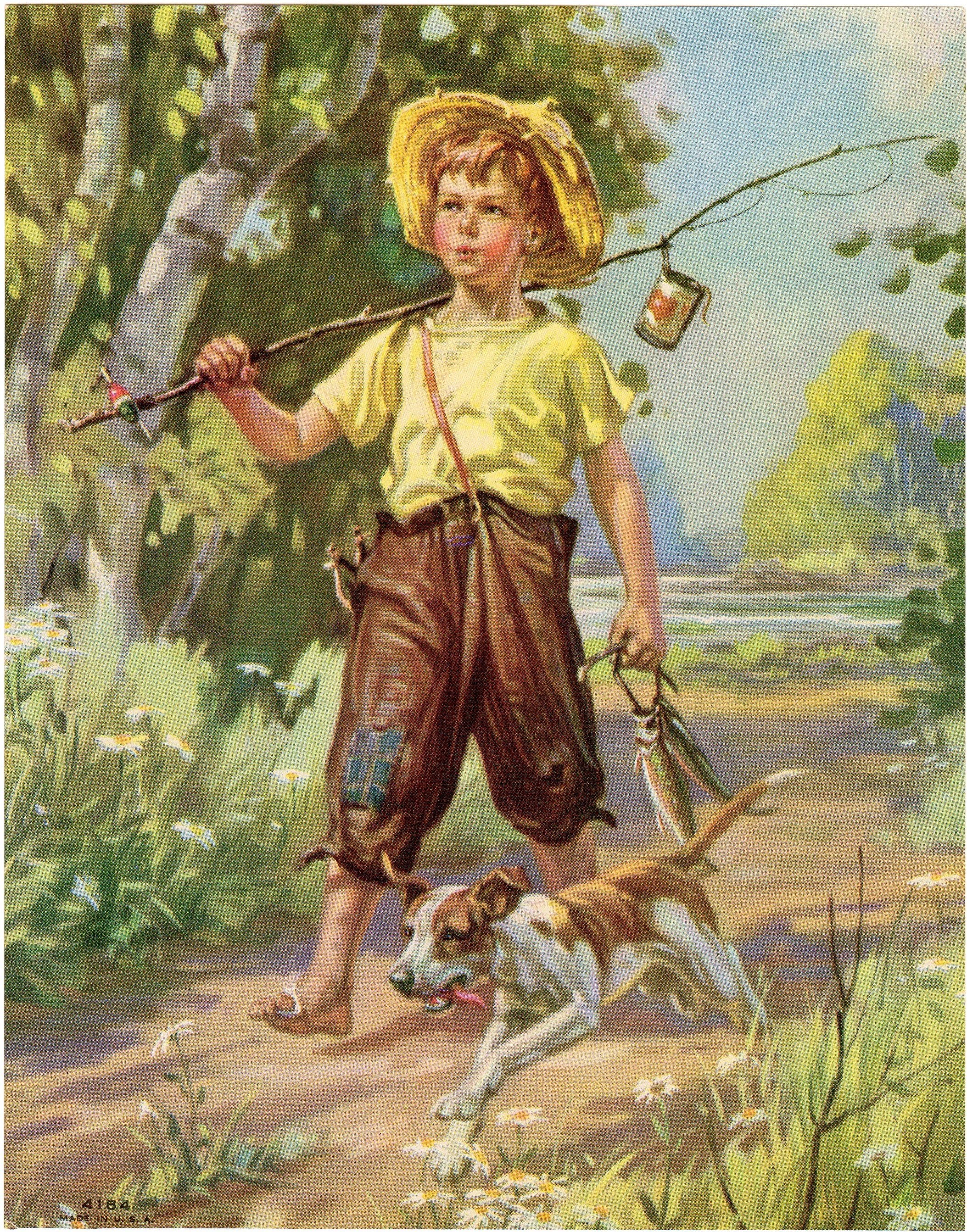 Original Vintage Calendar Print 1950 Fishing Boy & Dog Etsy Denmark