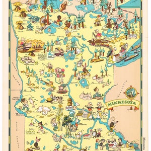 Original knapp Ruth Taylor Landkarte cartoon bildlichen 1935 Minnesota Minneapolis St. Paul Duluth