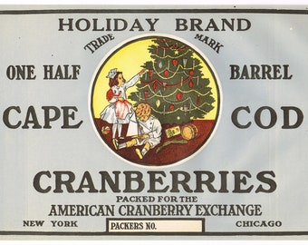 Original Cranberry advertising label 1930's vintage Holiday Brand Chicago New York Cape Cod Massachusetts Christmas Xmas Tree