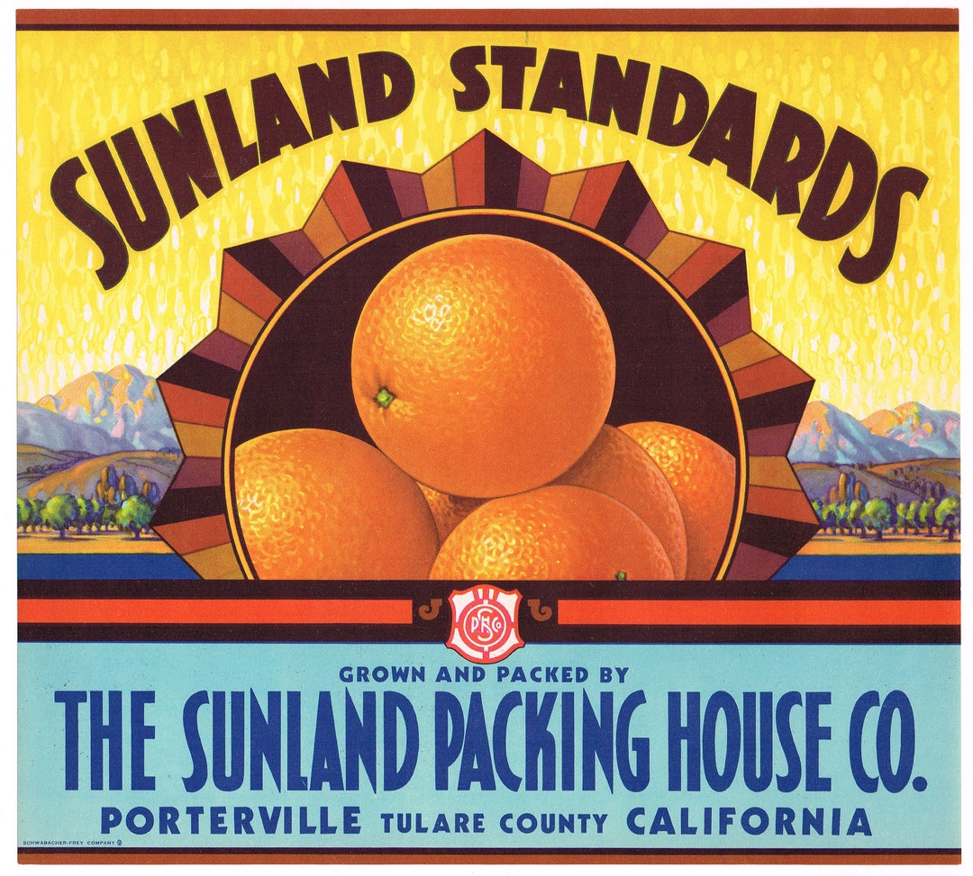 Original Vintage Citrus Crate Label 1930s Sunland Standards Brand