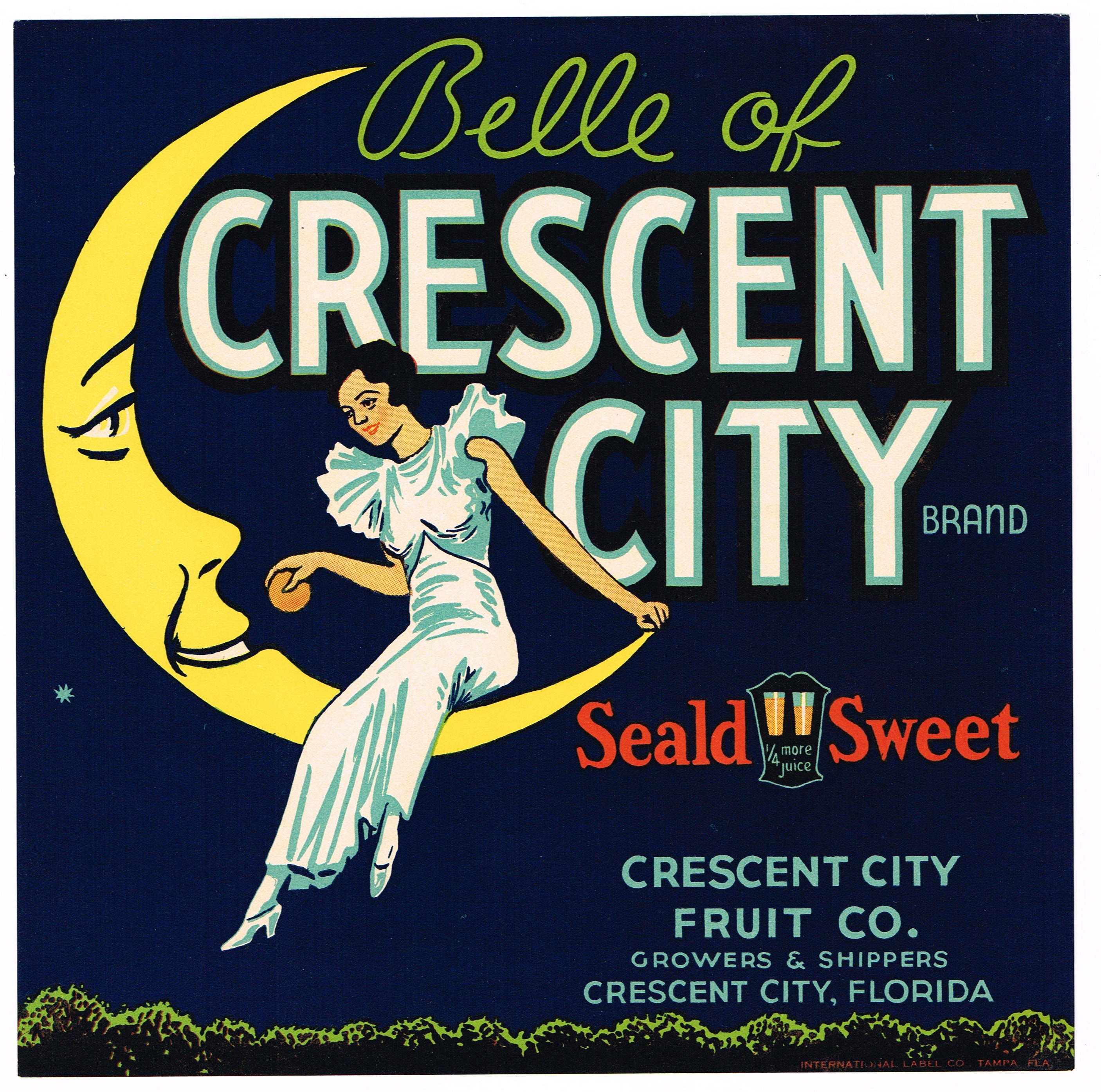 Original Vintage Florida Citrus Crate Label C1930s Belle of