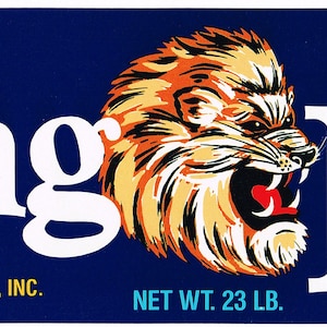 Original vintage grape crate label 1960s King Leo Lion Bakersfield California Thompson Seedless