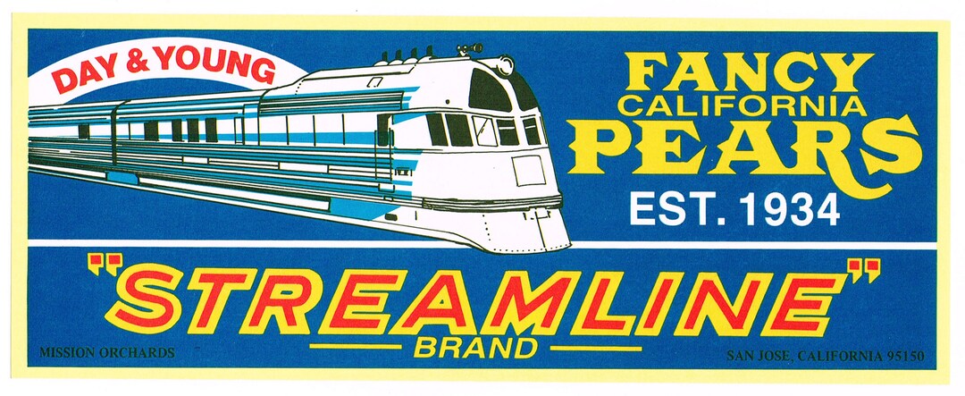 Stream Line Pears Original Vintage Pear Crate Label 1960s Streamline Pear Day & Young ...