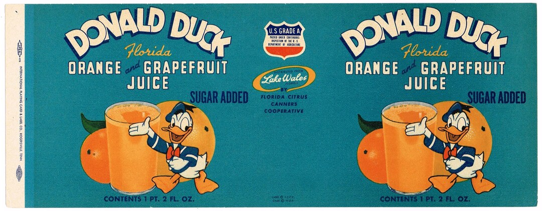 Original Antique Vintage Can Label 1942 Lake Wales Donald Duck Walt ...